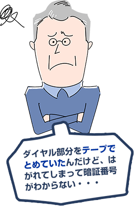 ダイヤル部分をテープでとめていたんだけど、はがれてしまって暗証番号がわからない・・・